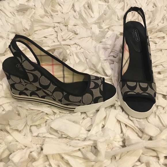 Coach Shoes - Authentic Coach  Sydney Khaki Signature Wedges